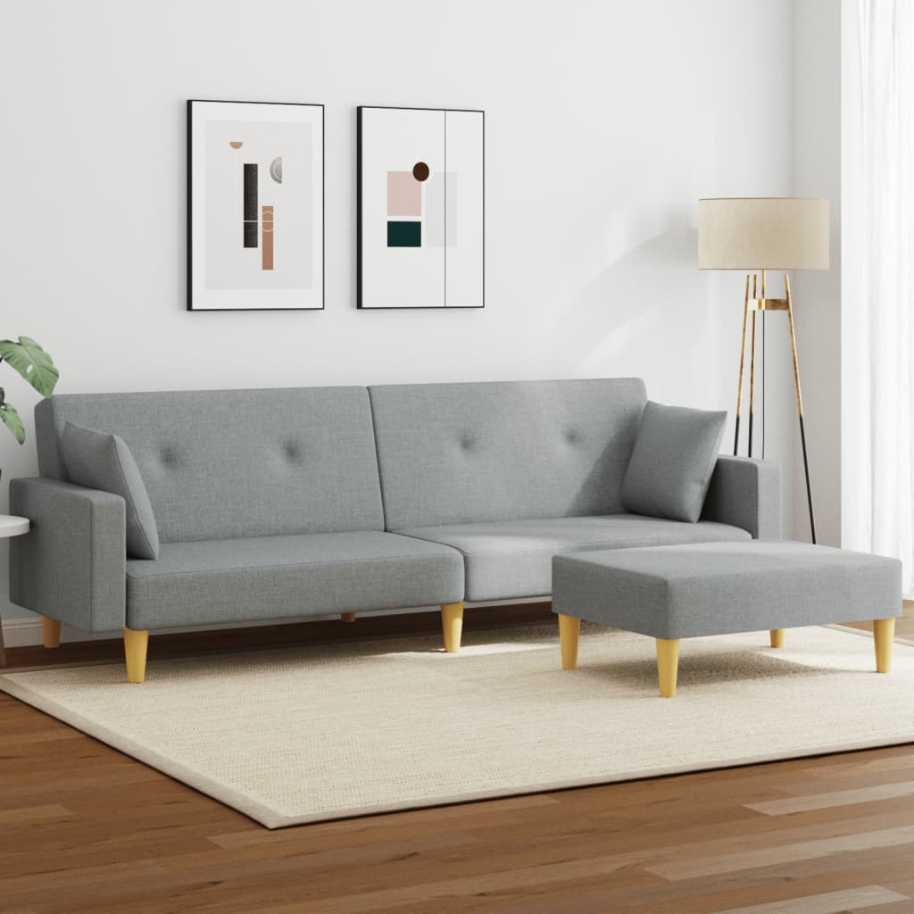 vidaXL Canapea extensibilă cu taburet, 2 locuri, gri deschis, textil