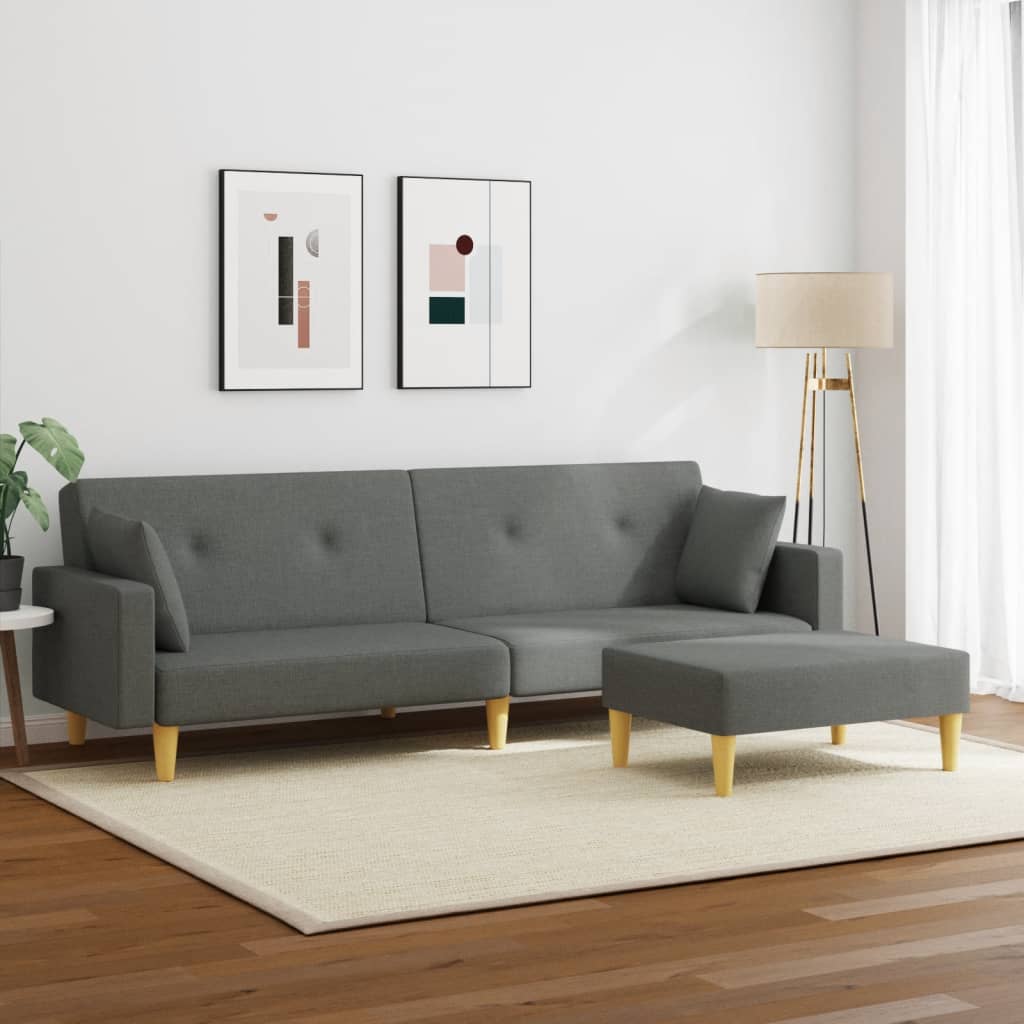 vidaXL Canapea extensibilă cu taburet, 2 locuri, gri închis, textil