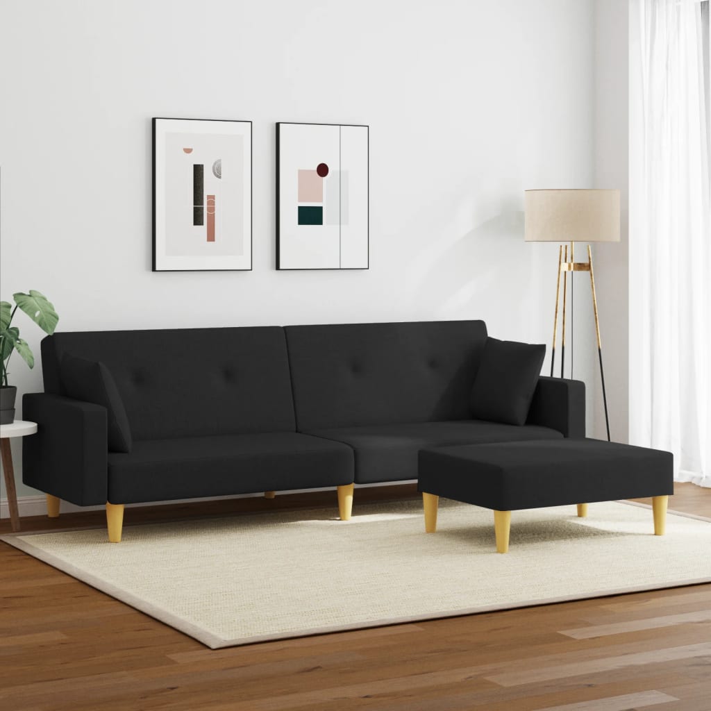 vidaXL Canapea extensibilă cu taburet, 2 locuri, negru, textil vidaXL Canapea extensibilă cu taburet, 2 locuri, negru, textil