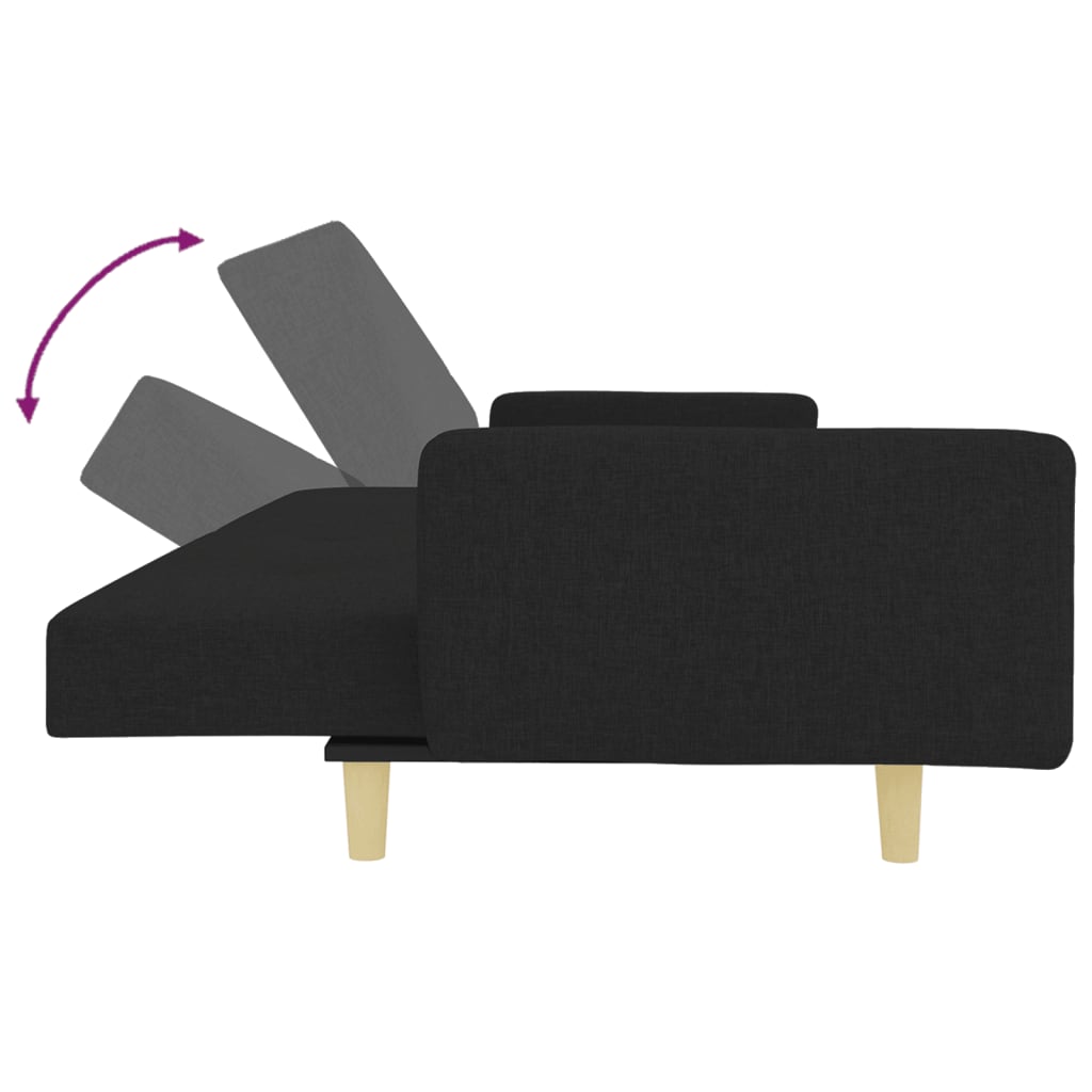 vidaXL Canapea extensibilă cu taburet, 2 locuri, negru, textil vidaXL Canapea extensibilă cu taburet, 2 locuri, negru, textil