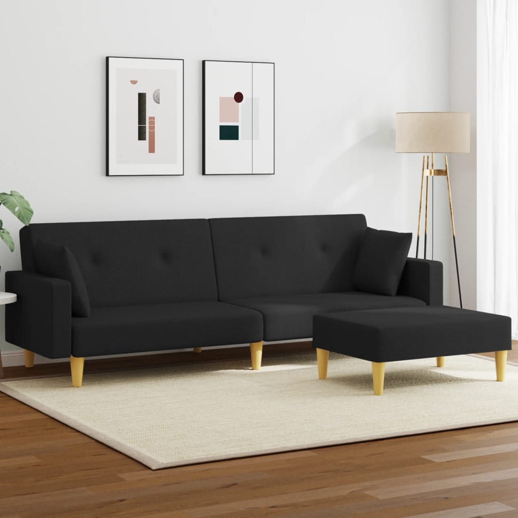 vidaXL Canapea extensibilă cu taburet, 2 locuri, negru, textil vidaXL Canapea extensibilă cu taburet, 2 locuri, negru, textil