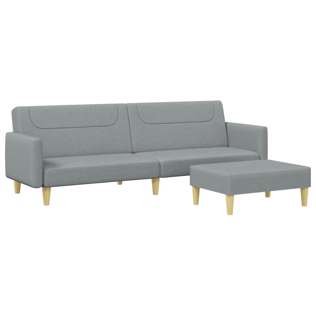 vidaXL Canapea extensibilă cu taburet, 2 locuri, gri deschis, textil