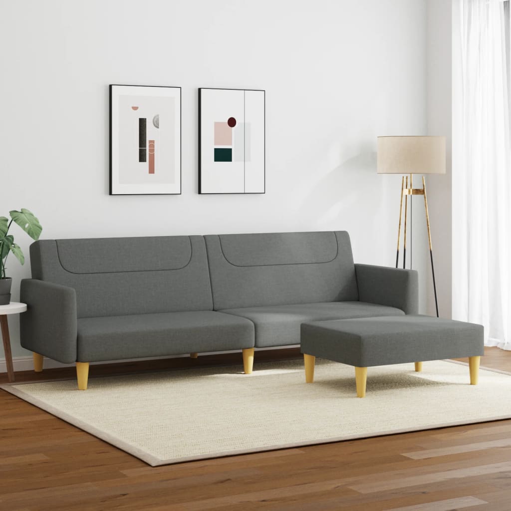 vidaXL Canapea extensibilă cu taburet, 2 locuri, gri închis, textil