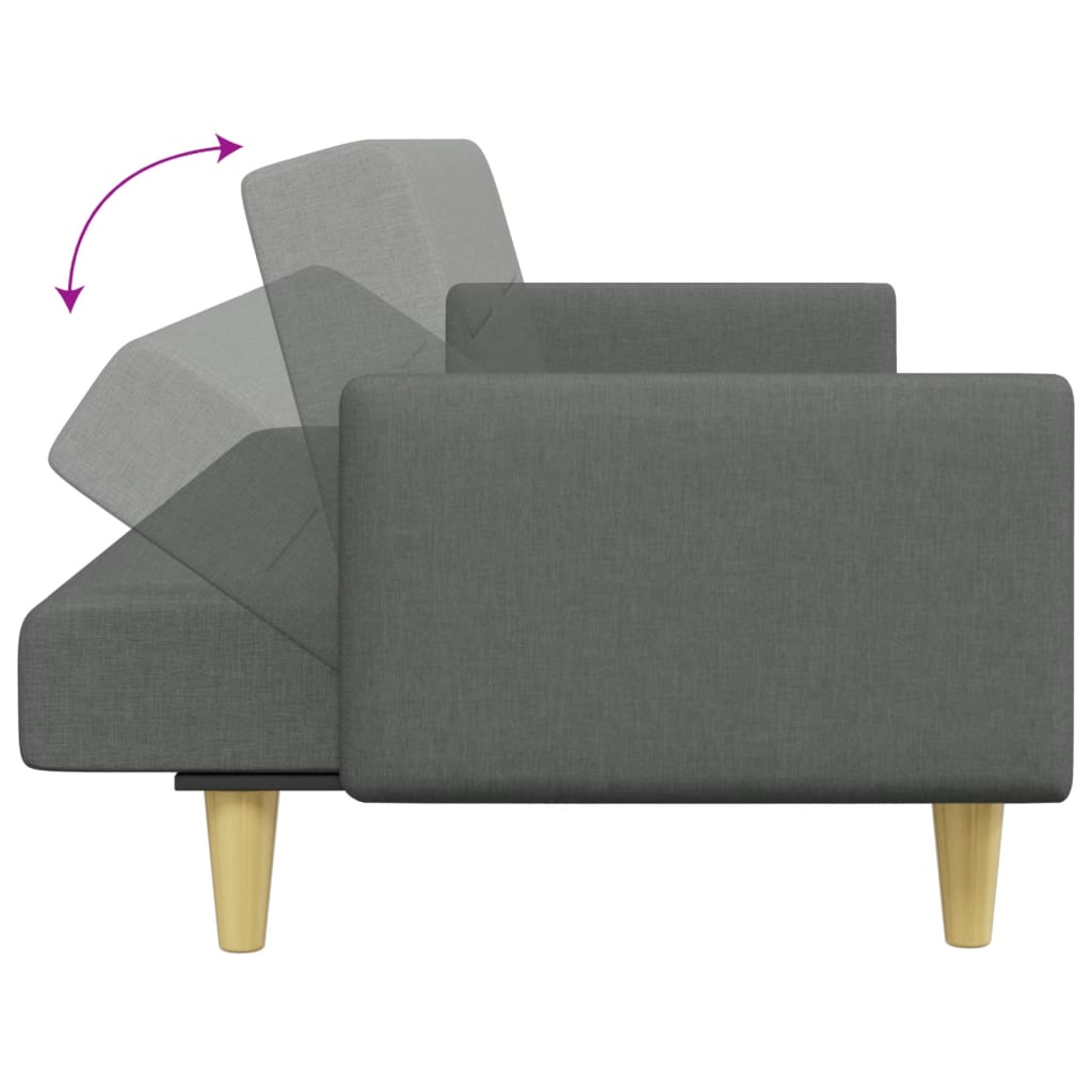 vidaXL Canapea extensibilă cu taburet, 2 locuri, gri închis, textil