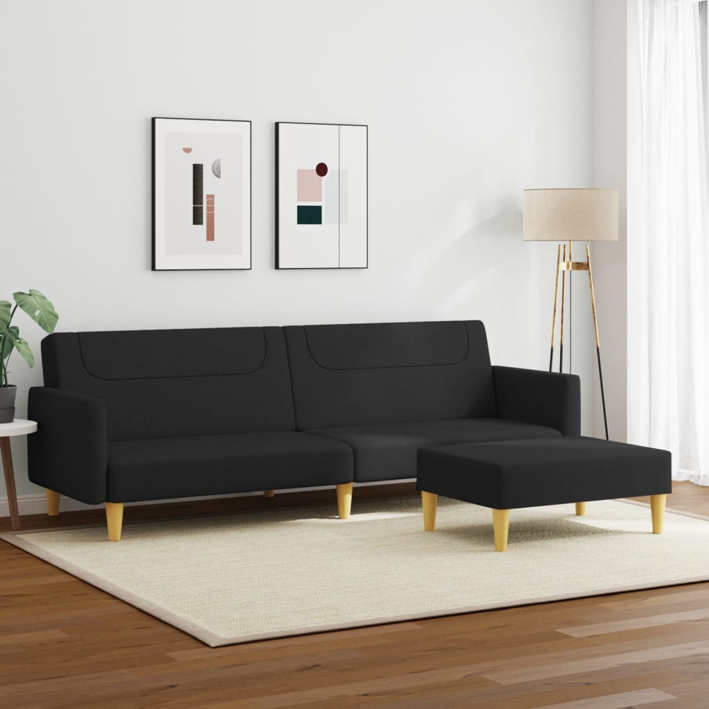 vidaXL Canapea extensibilă cu taburet, 2 locuri, negru, textil vidaXL Canapea extensibilă cu taburet, 2 locuri, negru, textil