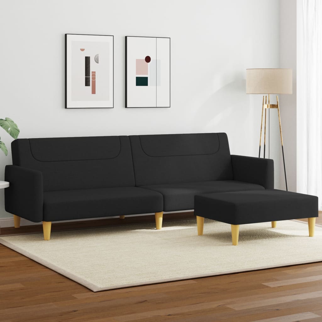 vidaXL Canapea extensibilă cu taburet, 2 locuri, negru, textil vidaXL Canapea extensibilă cu taburet, 2 locuri, negru, textil