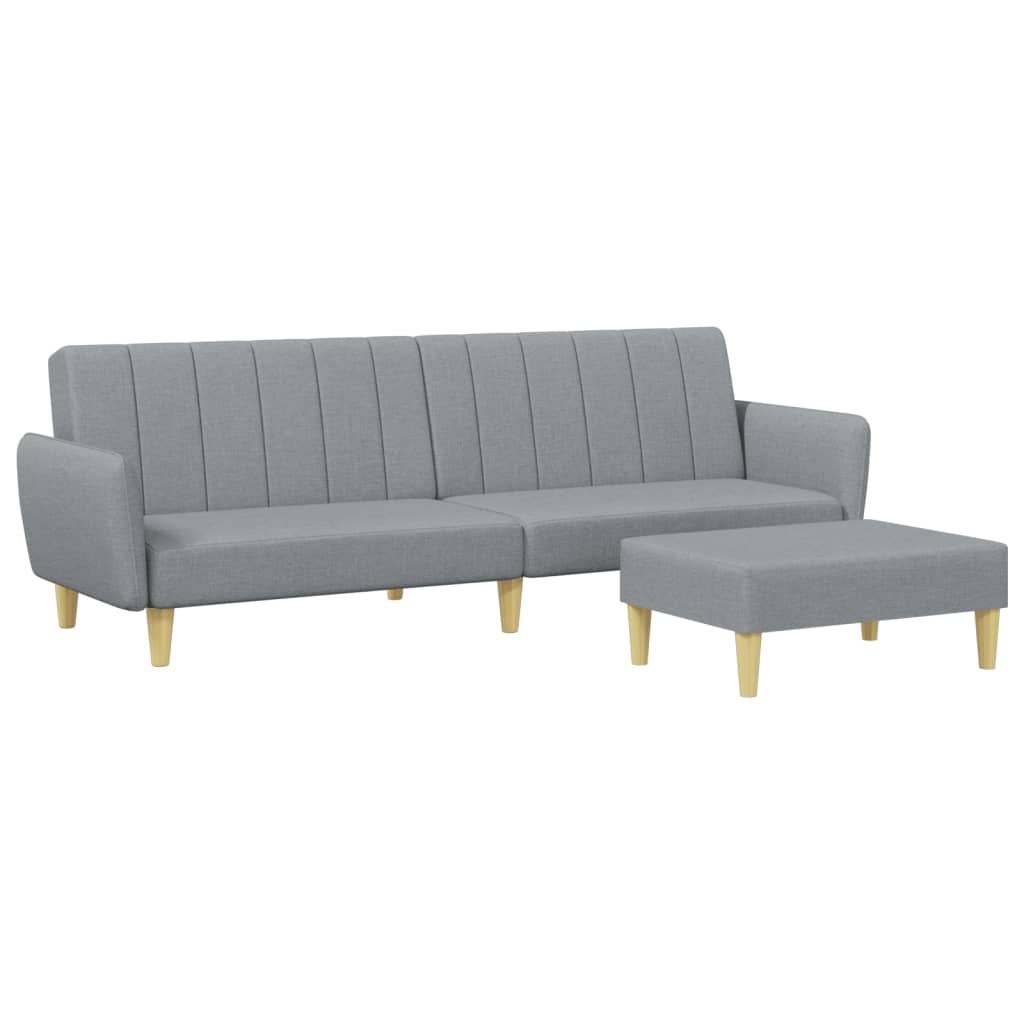 vidaXL Canapea extensibilă cu taburet, 2 locuri, gri deschis, textil