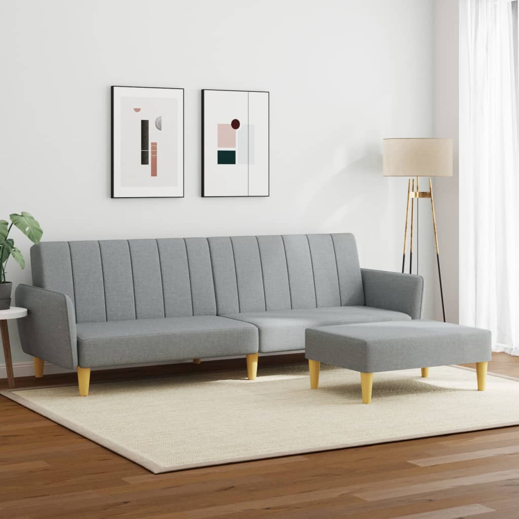 vidaXL Canapea extensibilă cu taburet, 2 locuri, gri deschis, textil