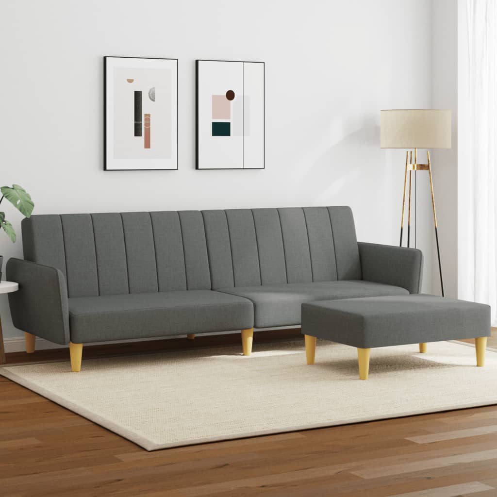 vidaXL Canapea extensibilă cu taburet, 2 locuri, gri închis, textil vidaXL Canapea extensibilă cu taburet, 2 locuri, gri închis, textil