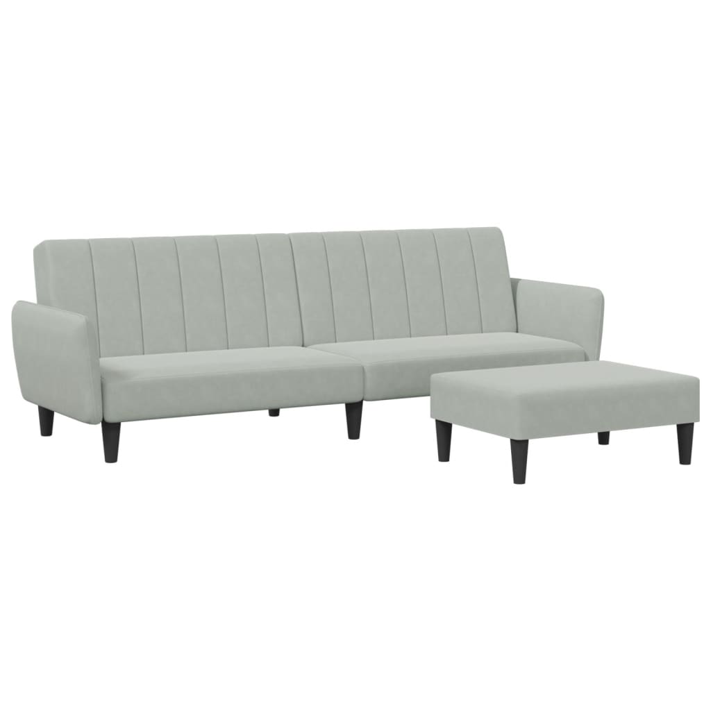 vidaXL Canapea extensibilă cu taburet, 2 locuri, gri deschis, catifea