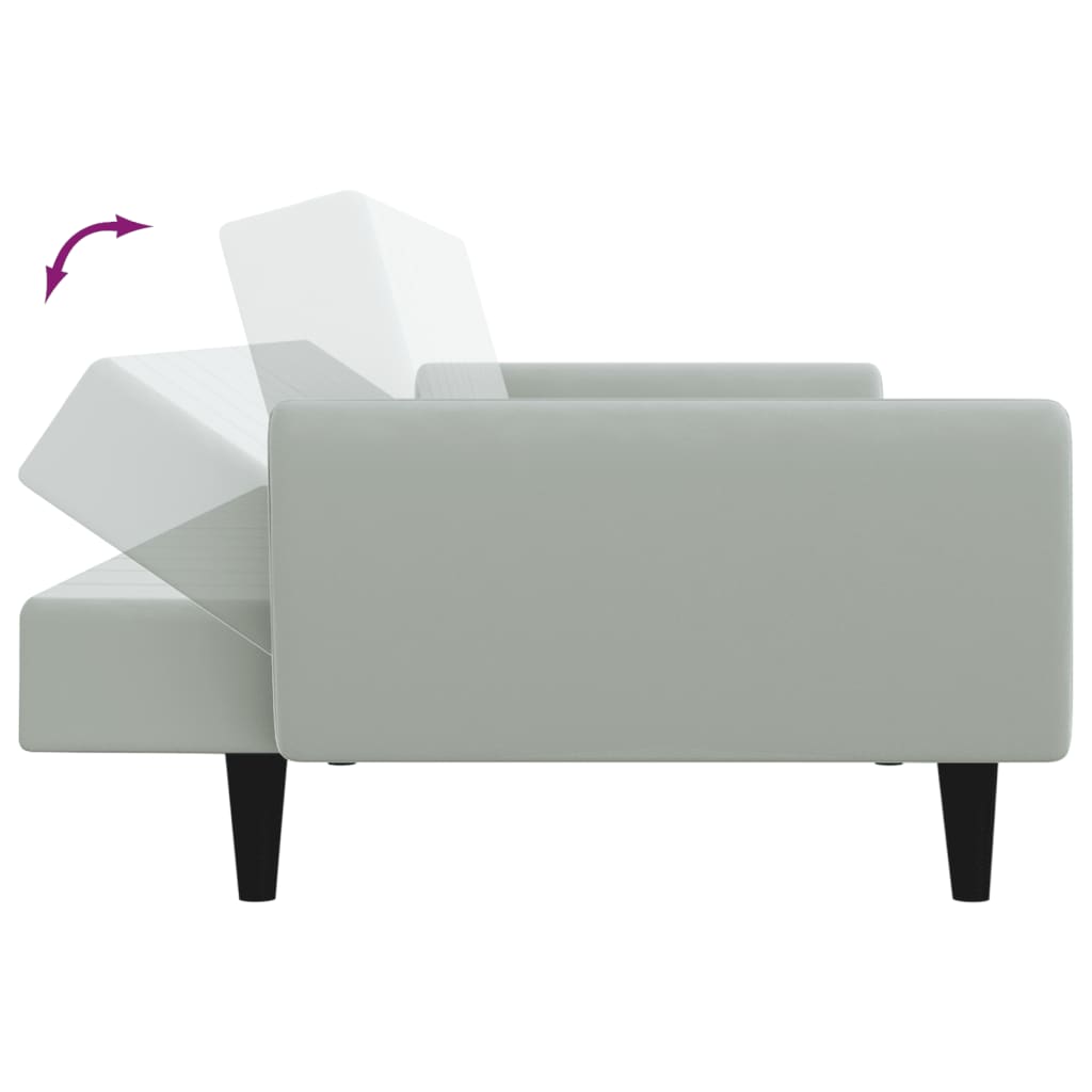 vidaXL Canapea extensibilă cu taburet, 2 locuri, gri deschis, catifea