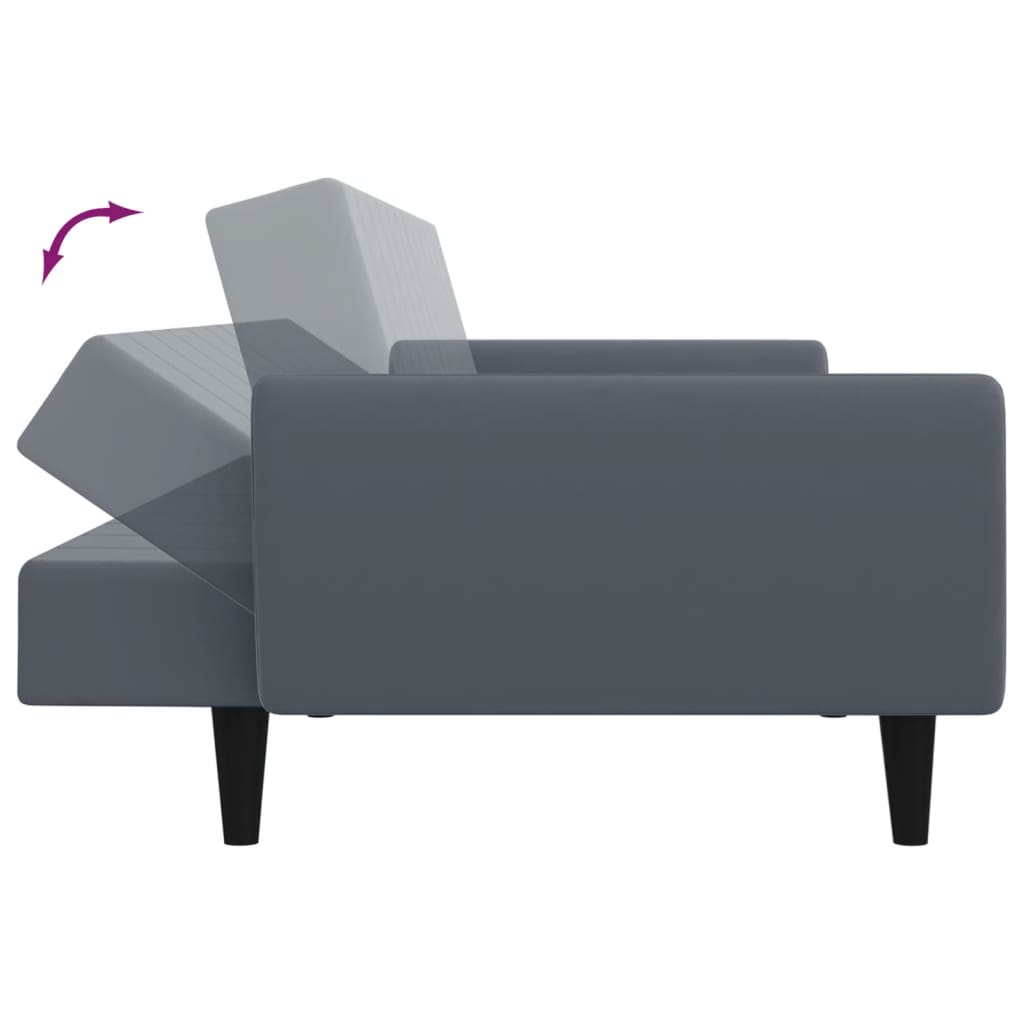 vidaXL Canapea extensibilă cu taburet, 2 locuri, gri închis, catifea