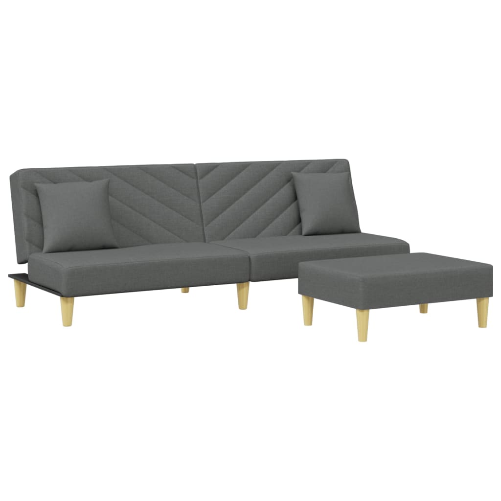 vidaXL Canapea extensibilă 2 locuri/perne/taburet, gri închis, textil vidaXL Canapea extensibilă 2 locuri/perne/taburet, gri închis, textil