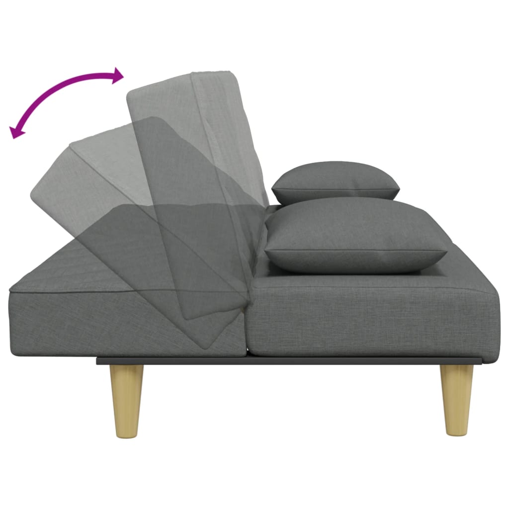 vidaXL Canapea extensibilă 2 locuri/perne/taburet, gri închis, textil vidaXL Canapea extensibilă 2 locuri/perne/taburet, gri închis, textil