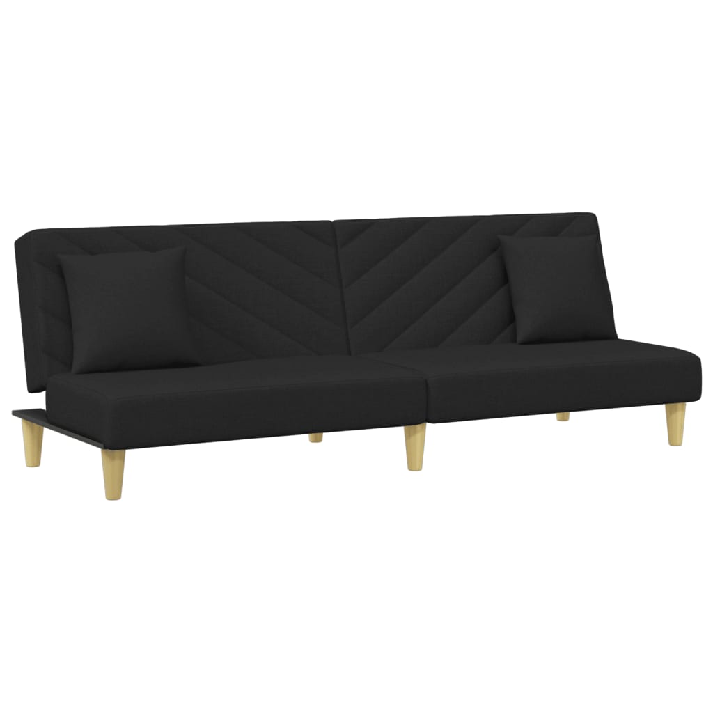 vidaXL Canapea extensibilă cu pernuță și taburet 2locuri negru textil
