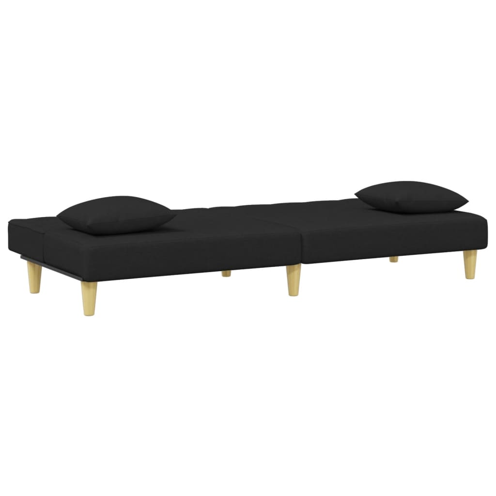 vidaXL Canapea extensibilă cu pernuță și taburet 2locuri negru textil