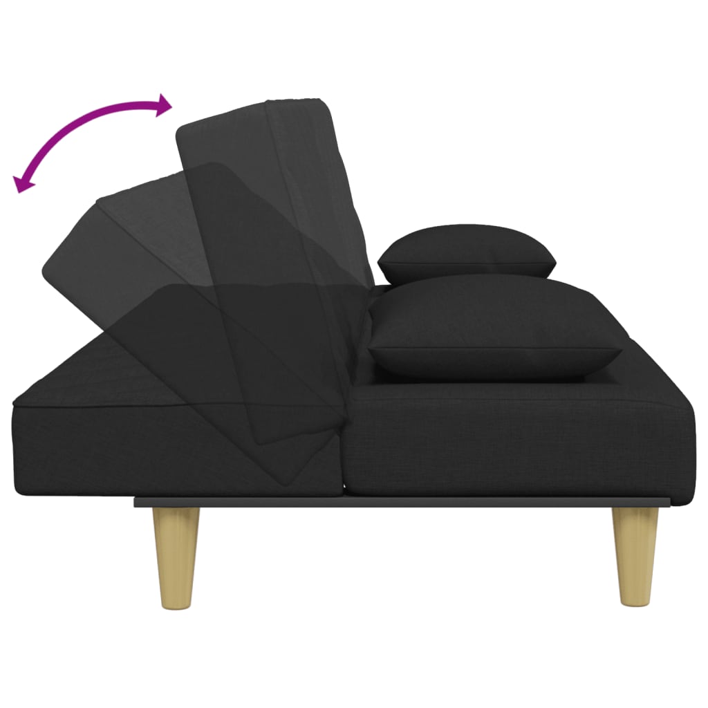 vidaXL Canapea extensibilă cu pernuță și taburet 2locuri negru textil