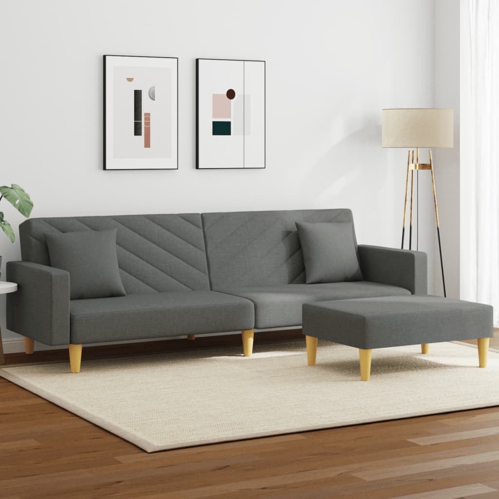 vidaXL Canapea extensibilă 2 locuri/perne/taburet, gri închis, textil vidaXL Canapea extensibilă 2 locuri/perne/taburet, gri închis, textil