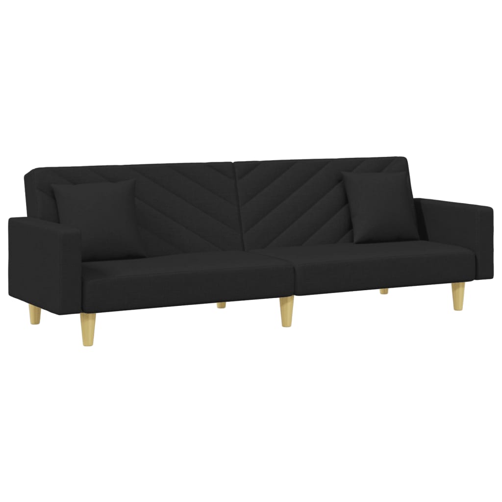 vidaXL Canapea extensibilă cu pernuță și taburet 2locuri negru textil