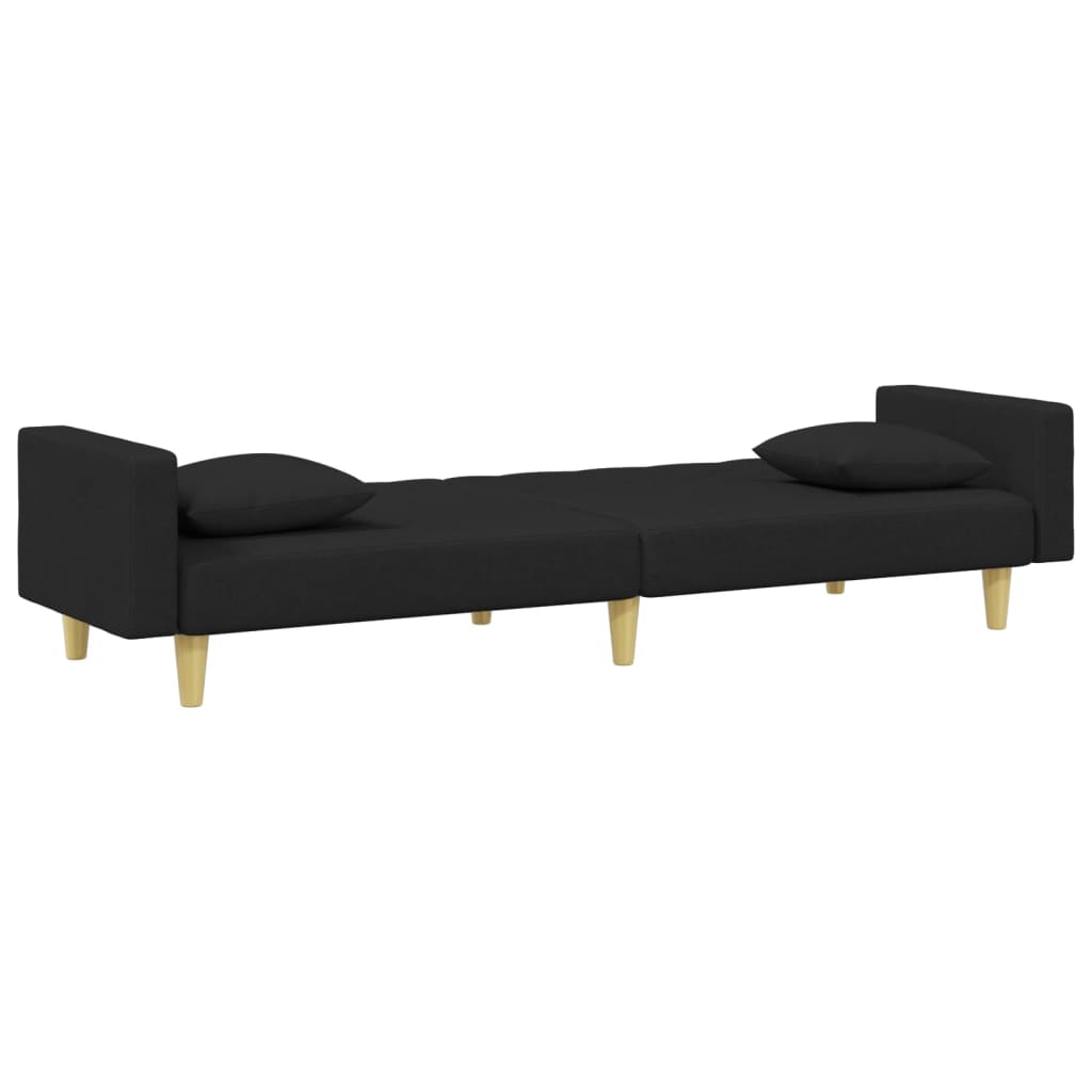 vidaXL Canapea extensibilă cu pernuță și taburet 2locuri negru textil