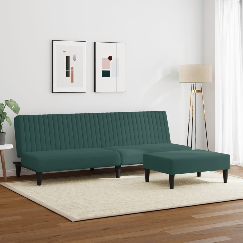 vidaXL Set canapele, 2 piese, verde închis, catifea