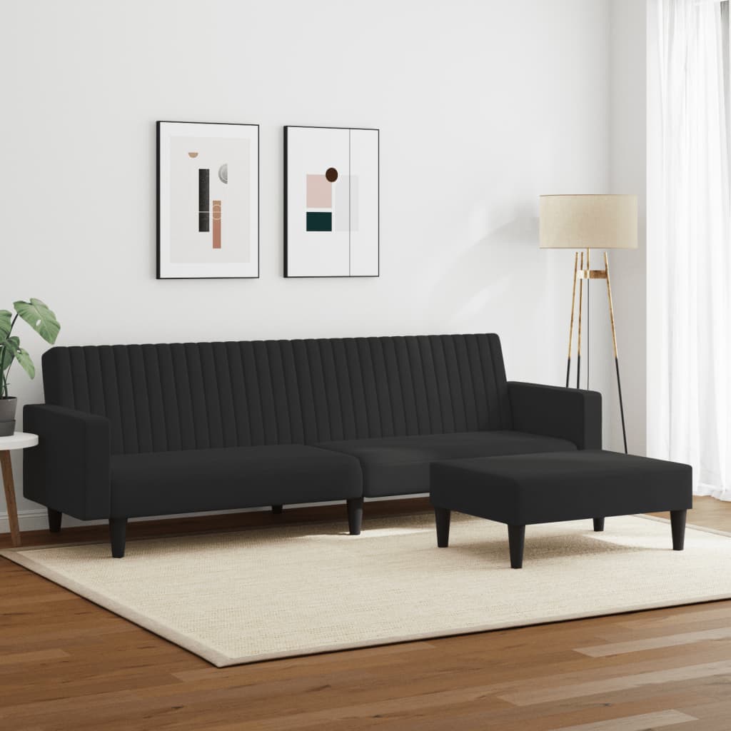 vidaXL Set canapea 2 piese, negru, catifea