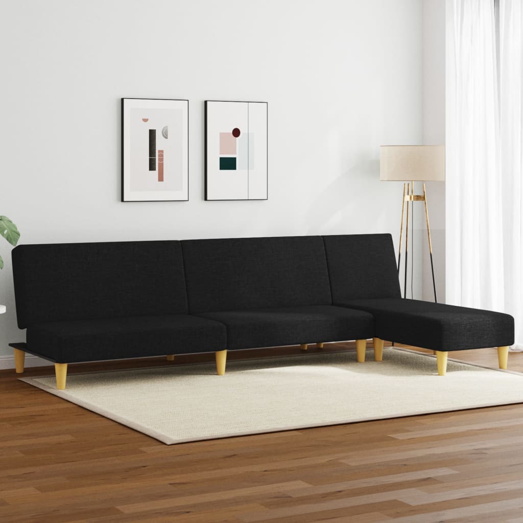vidaXL Set de canapele, 2 piese, negru, material textil vidaXL Set de canapele, 2 piese, negru, material textil
