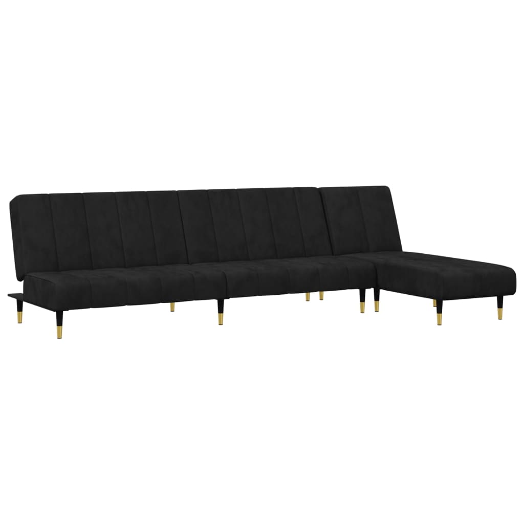 vidaXL Set canapea 2 piese, negru, catifea