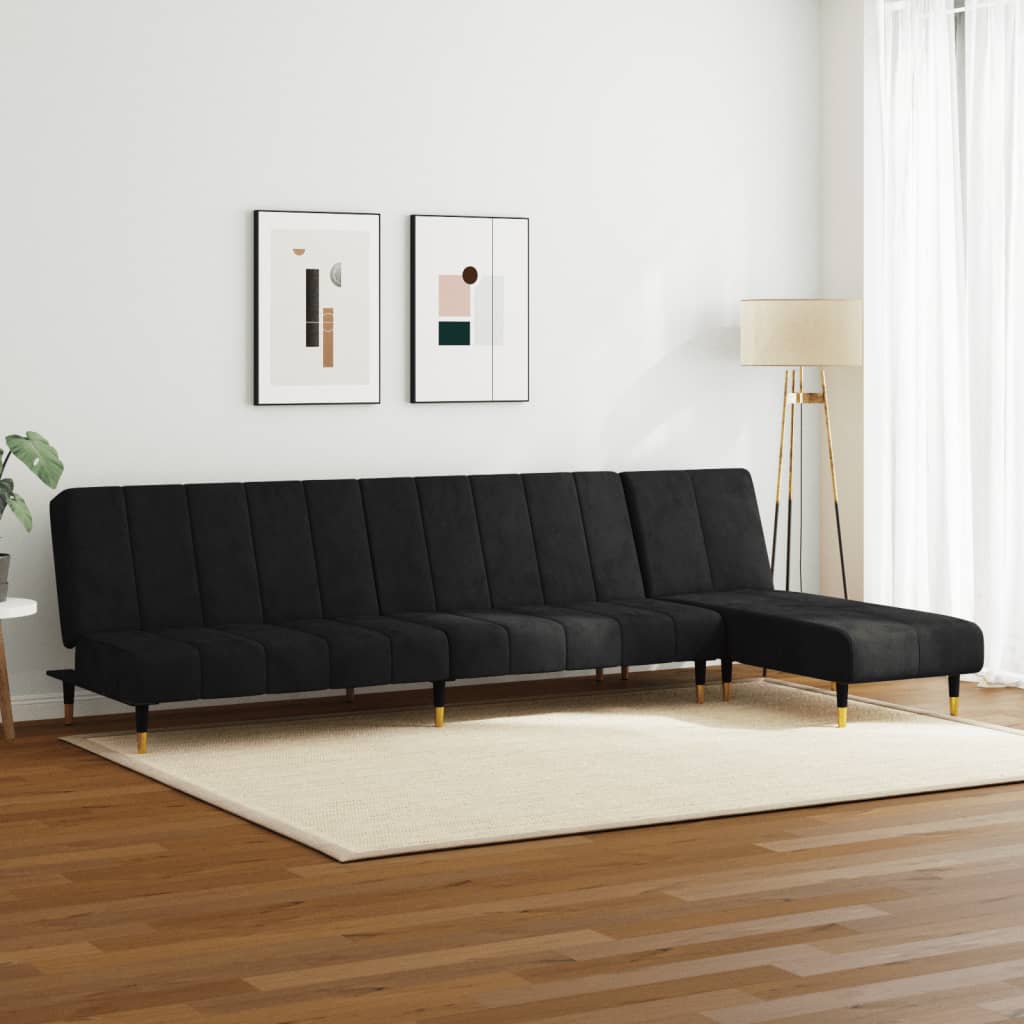 vidaXL Set canapea 2 piese, negru, catifea