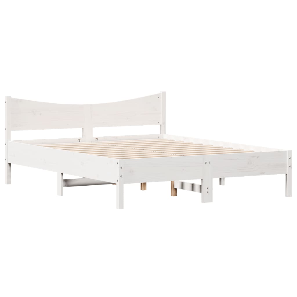 vidaXL Cadru de pat fără saltea, alb, 150x200 cm, lemn masiv pin vidaXL Cadru de pat fără saltea, alb, 150x200 cm, lemn masiv pin