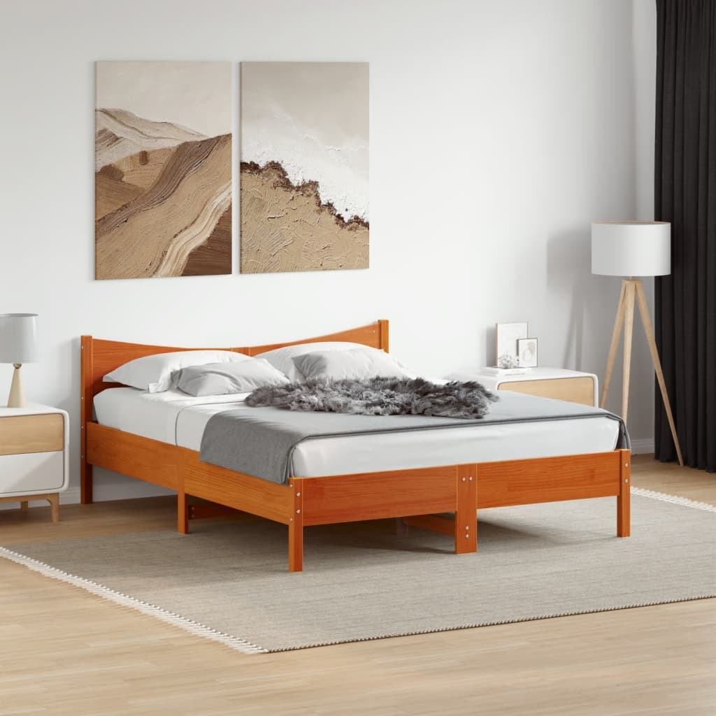 vidaXL Cadru de pat fără saltea, maro ceruit 150x200 cm lemn masiv pin vidaXL Cadru de pat fără saltea, maro ceruit 150x200 cm lemn masiv pin