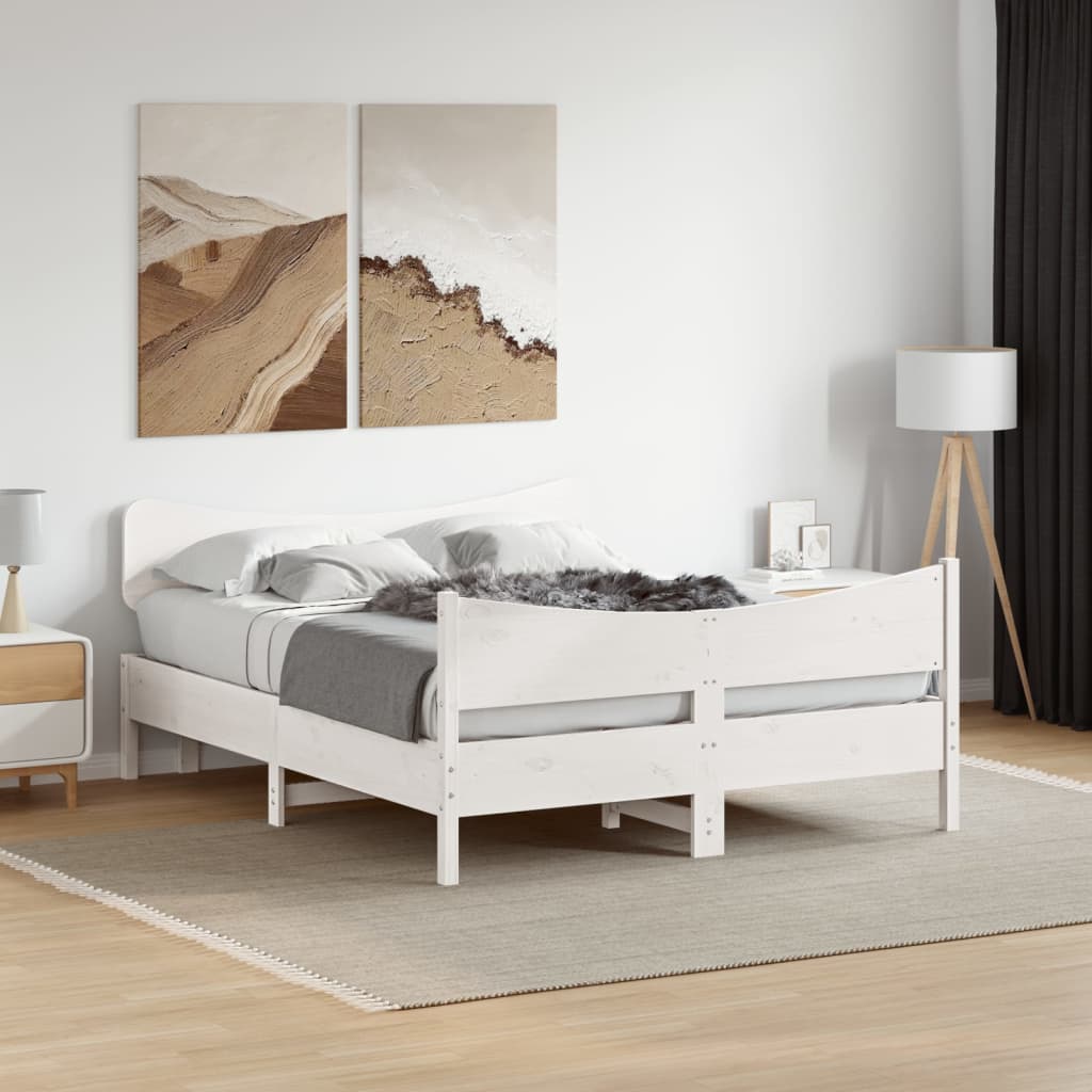 vidaXL Cadru de pat fără saltea, alb, 140x200 cm, lemn masiv pin vidaXL Cadru de pat fără saltea, alb, 140x200 cm, lemn masiv pin