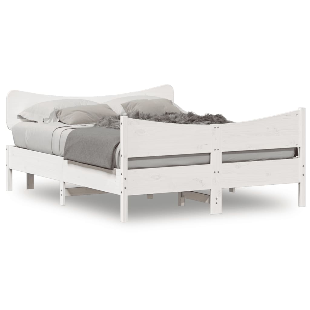 vidaXL Cadru de pat fără saltea, alb, 135x190 cm, lemn masiv de pin vidaXL Cadru de pat fără saltea, alb, 135x190 cm, lemn masiv de pin