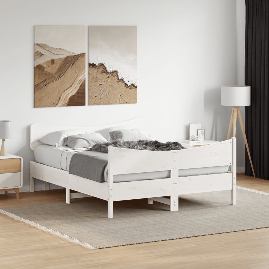 vidaXL Cadru de pat fără saltea, alb, 135x190 cm, lemn masiv de pin vidaXL Cadru de pat fără saltea, alb, 135x190 cm, lemn masiv de pin