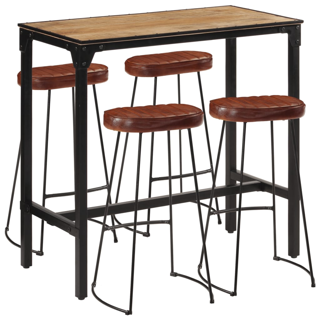 VidaXL Set de bar, 5 piese, lemn masiv de mango brut si metal VidaXL Set de bar, 5 piese, lemn masiv de mango brut si metal