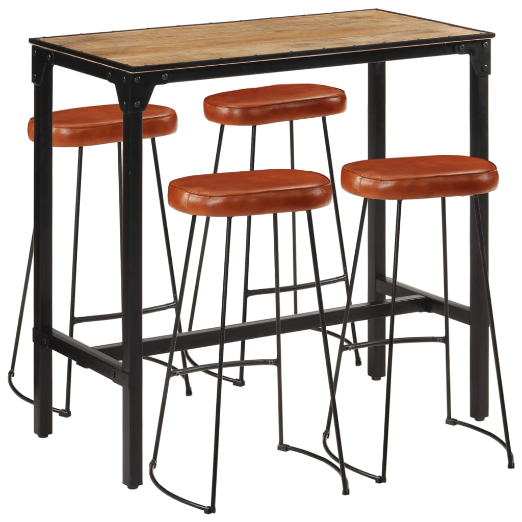 VidaXL Set de bar, 5 piese, lemn masiv de mango brut și metal VidaXL Set de bar, 5 piese, lemn masiv de mango brut și metal
