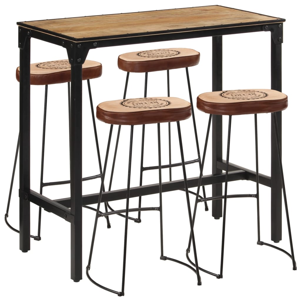 VidaXL Set de bar, 5 piese, lemn masiv de mango brut și metal VidaXL Set de bar, 5 piese, lemn masiv de mango brut și metal