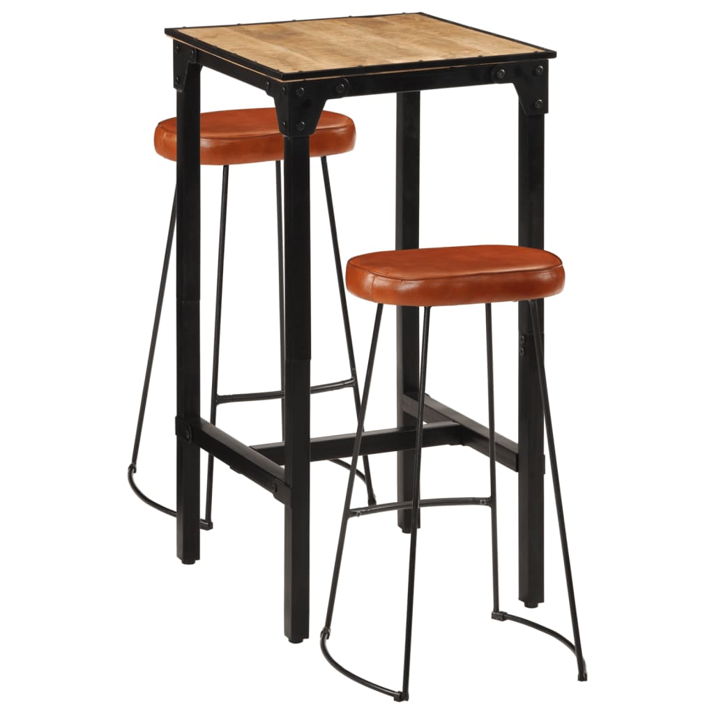 VidaXL Set de bar, 3 piese, lemn masiv de mango brut și metal VidaXL Set de bar, 3 piese, lemn masiv de mango brut și metal