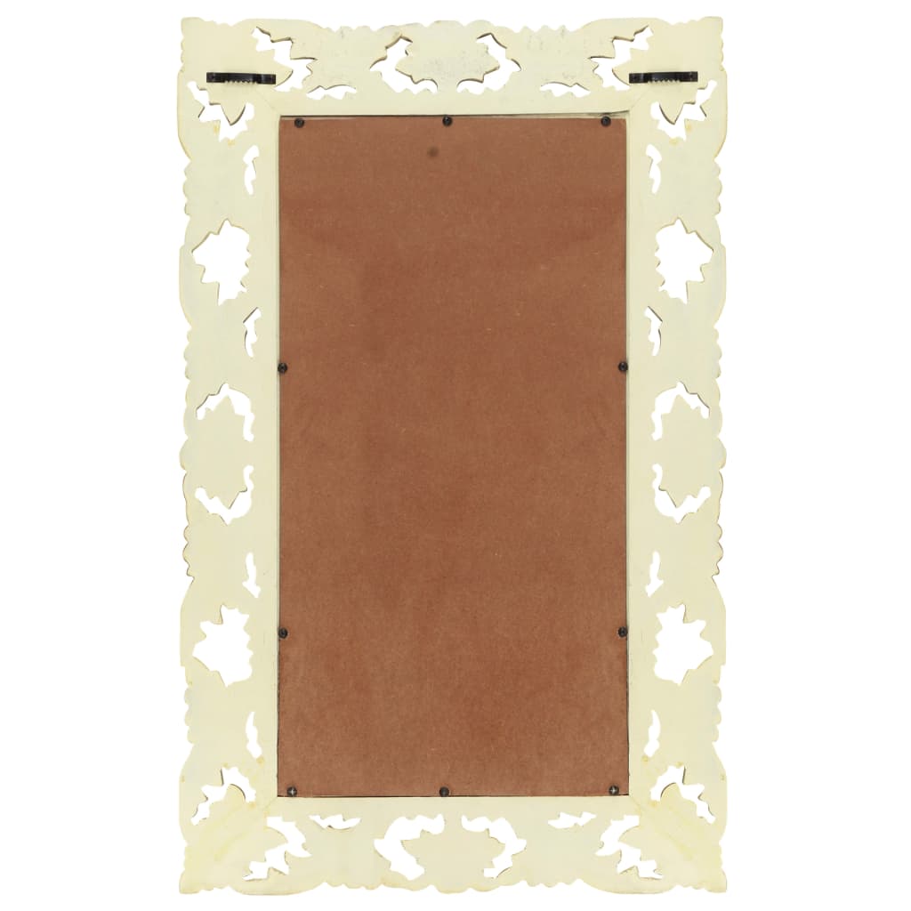 vidaXL Oglindă sculptată manual, alb, 80x50 cm, lemn masiv mango
