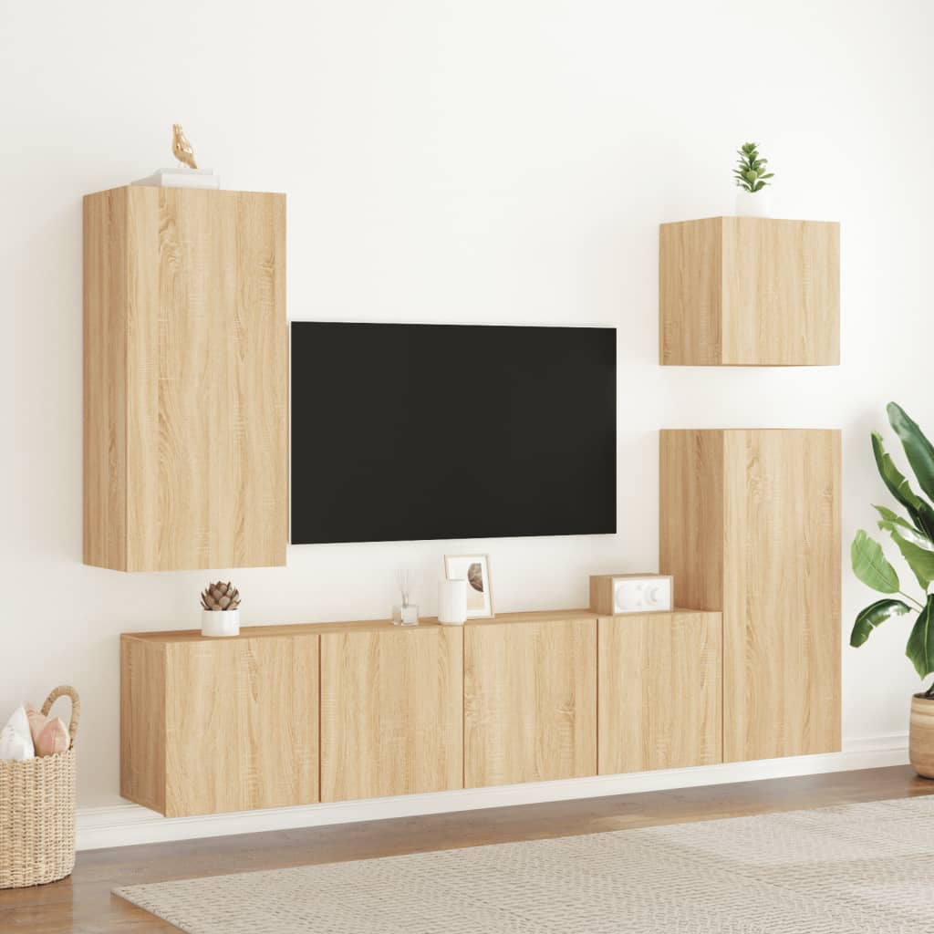 vidaXL Unități TV de perete, 5 piese, stejar sonoma, lemn prelucrat