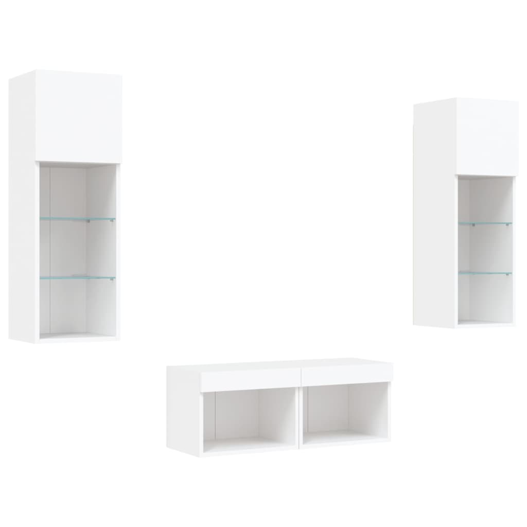 vidaXL Comode TV de perete cu lumini LED, 4 piese, alb