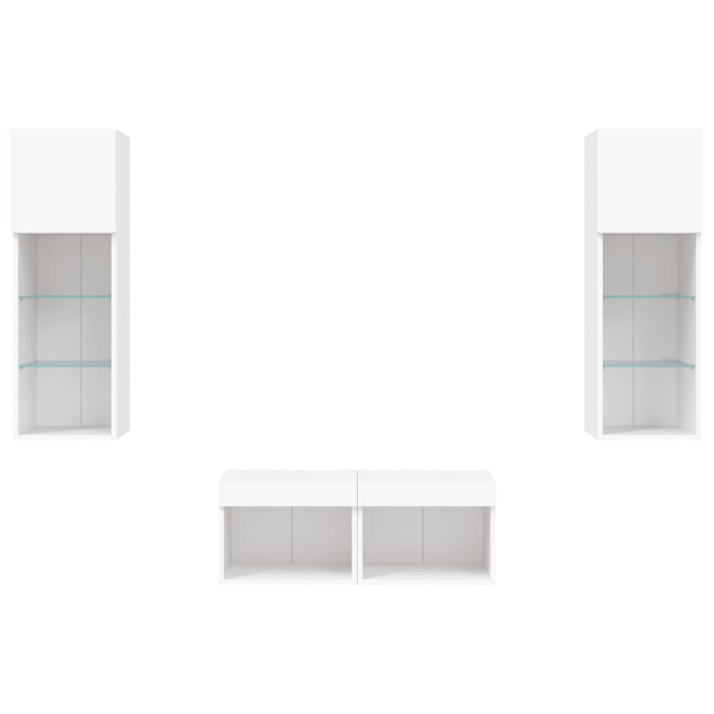 vidaXL Comode TV de perete cu lumini LED, 4 piese, alb