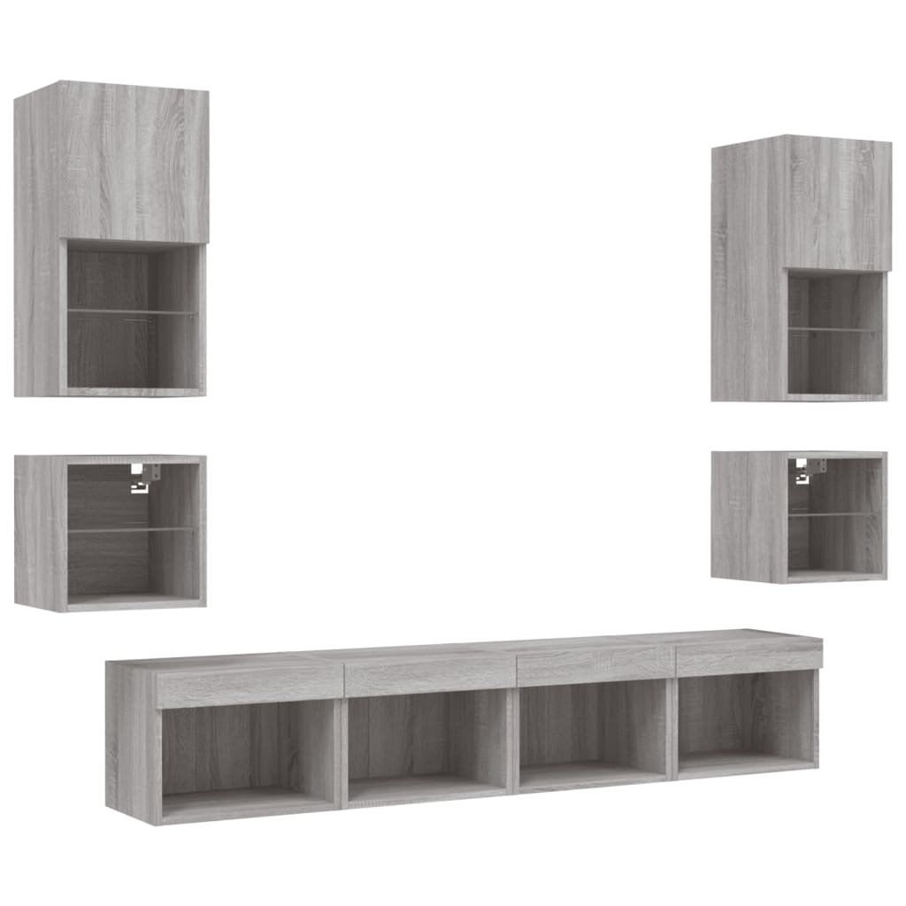 vidaXL Unități de perete TV cu LED-uri, 8 piese, gri sonoma, lemn vidaXL Unități de perete TV cu LED-uri, 8 piese, gri sonoma, lemn