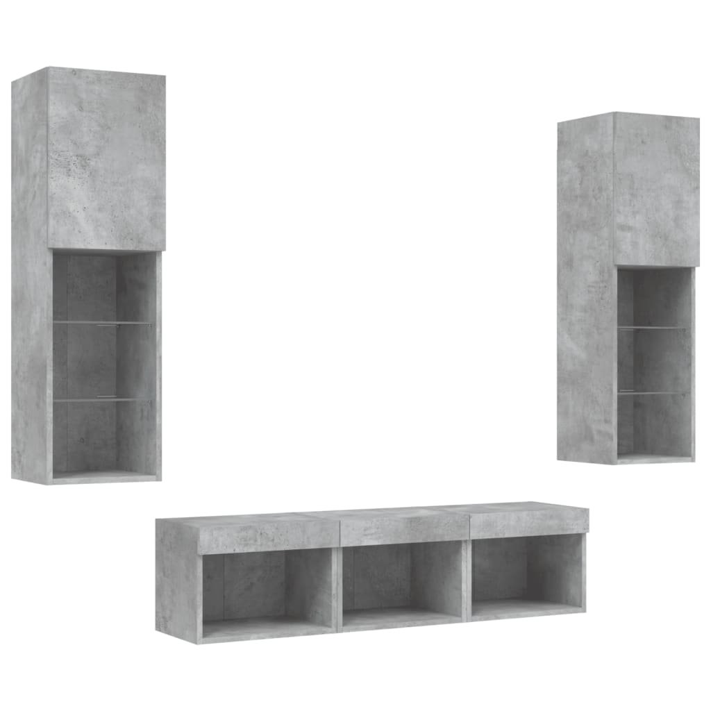 vidaXL Unități TV de perete cu LED-uri 5 piese gri beton lemn compozit