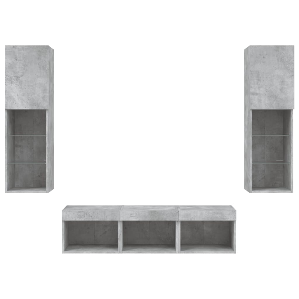 vidaXL Unități TV de perete cu LED-uri 5 piese gri beton lemn compozit