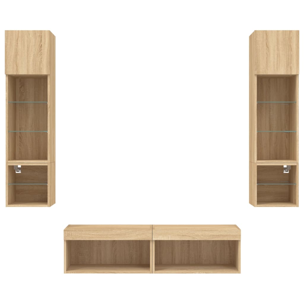 vidaXL Unități de perete TV cu LED-uri, 6 piese, stejar sonoma, lemn