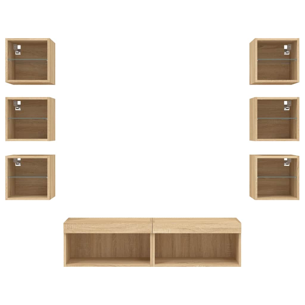 vidaXL Unități de perete TV cu LED-uri, 8 piese, stejar sonoma, lemn