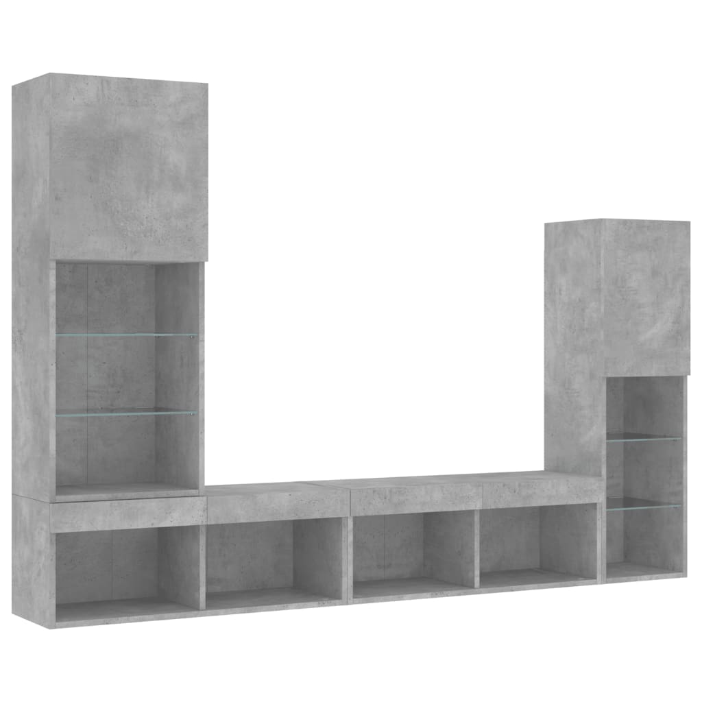 vidaXL Unități TV de perete cu LED-uri 4 piese gri beton lemn compozit