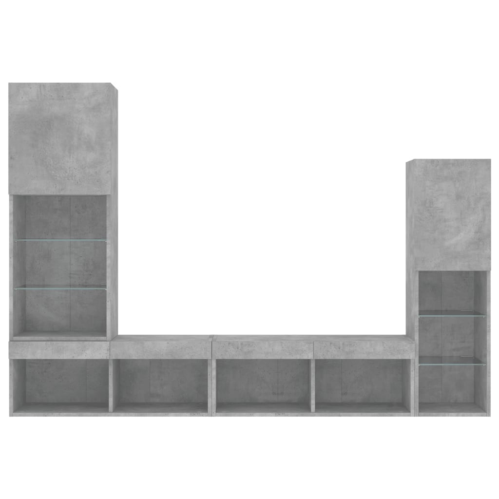 vidaXL Unități TV de perete cu LED-uri 4 piese gri beton lemn compozit