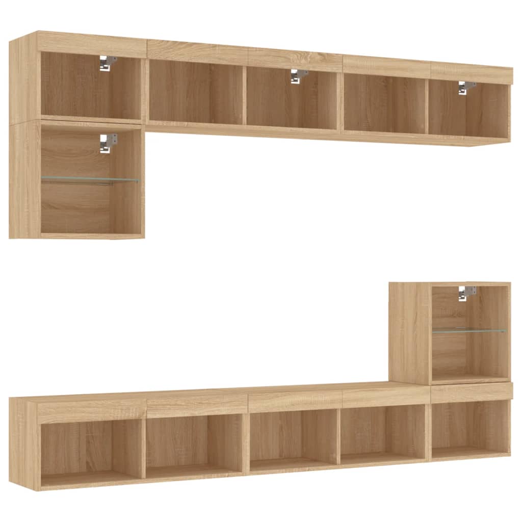 vidaXL Unități de perete TV cu LED-uri, 8 piese, stejar sonoma, lemn